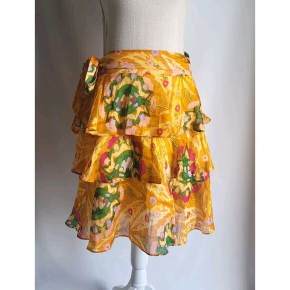 Marie Oliver Adler Skirt Floral Print Bohemian Ruffle Tiered Belt Size 2 378$ - Picture 5 of 10